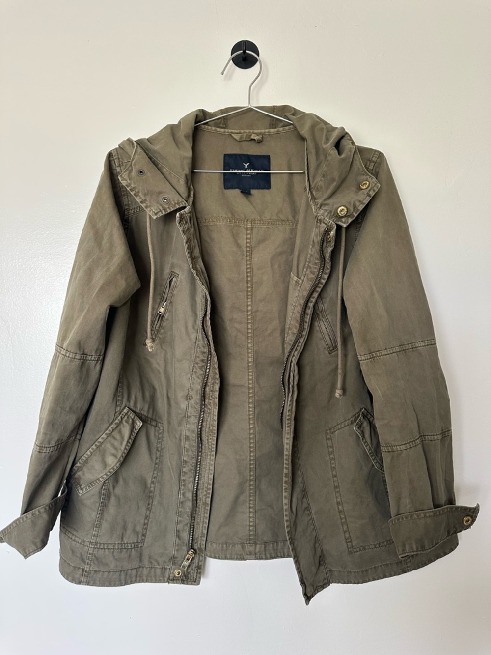 American Eagle Olive Utility Jacket with Hood | Size Medium